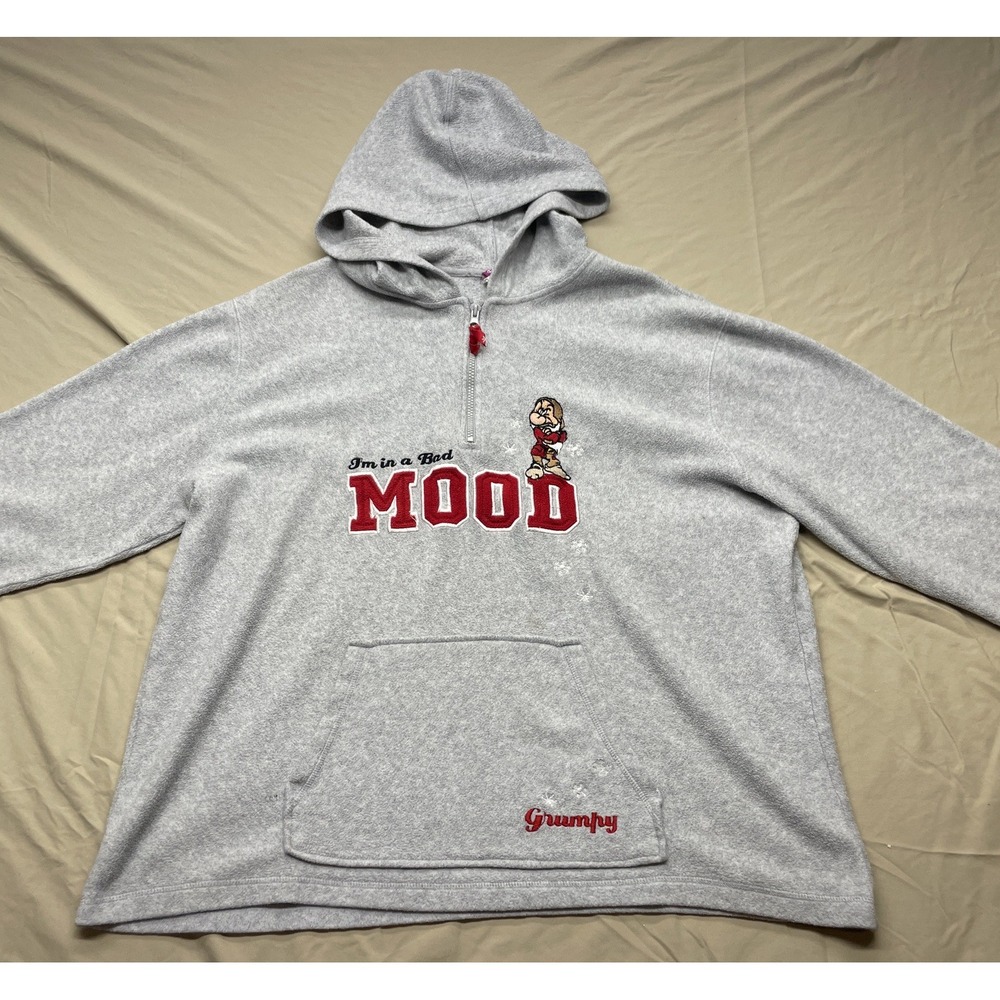 Vintage Y2K Disney Grumpy I'm in a Bad Mood Pullover Fleece‎ Hoodie Size XXL